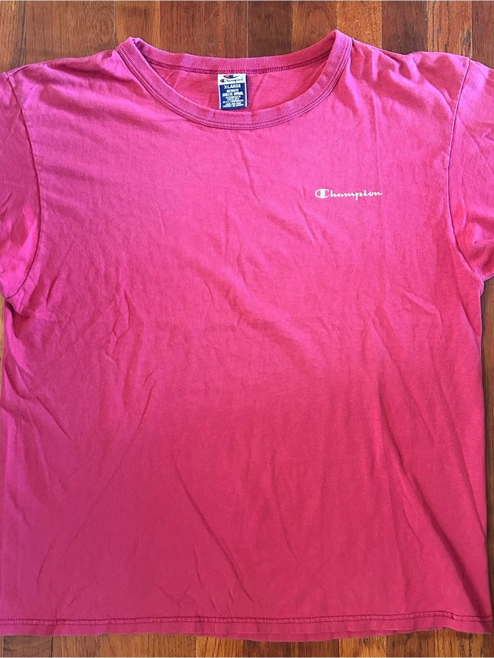 Vintage ‘90s Champion Essential Spellout Faded Red Cotton Crewneck T-shirt XL - Picture 2 of 9